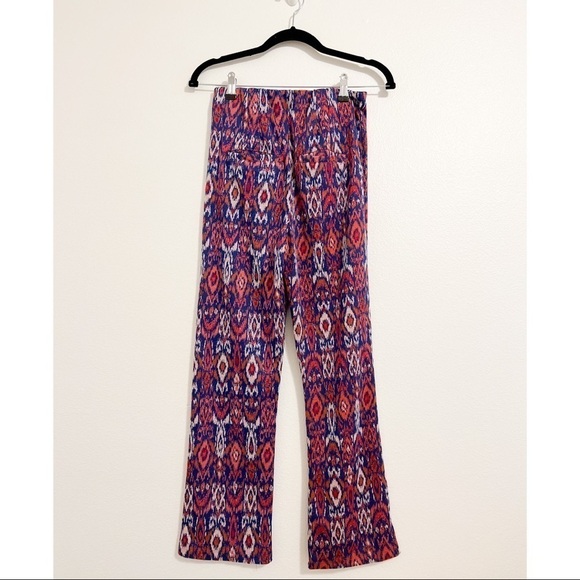 FREE PEOPLE Knit Flare Geometric Cropped Boho Pants Blue Red Sz 4 - Picture 2 of 5